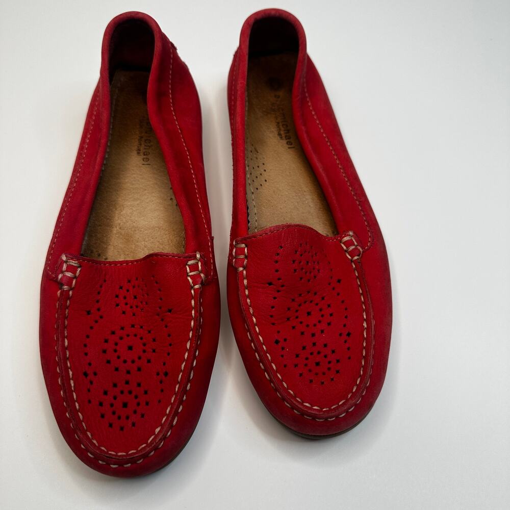 Eric Michael Red Cut Out Leather Loafers